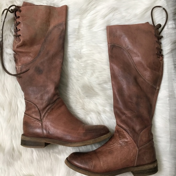 Bed Stu Shoes - BedStu Manchester Tan Brown Leather Tall Lace Back Boots Size 7.5